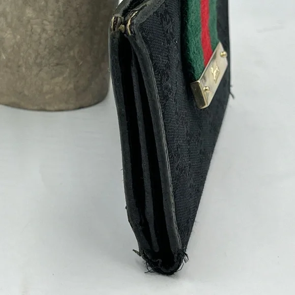 SOLD!!! GUCCI Vintage GG Web Black Canvas and Leather Heritage Collection Wallet - Picture 7 of 14
